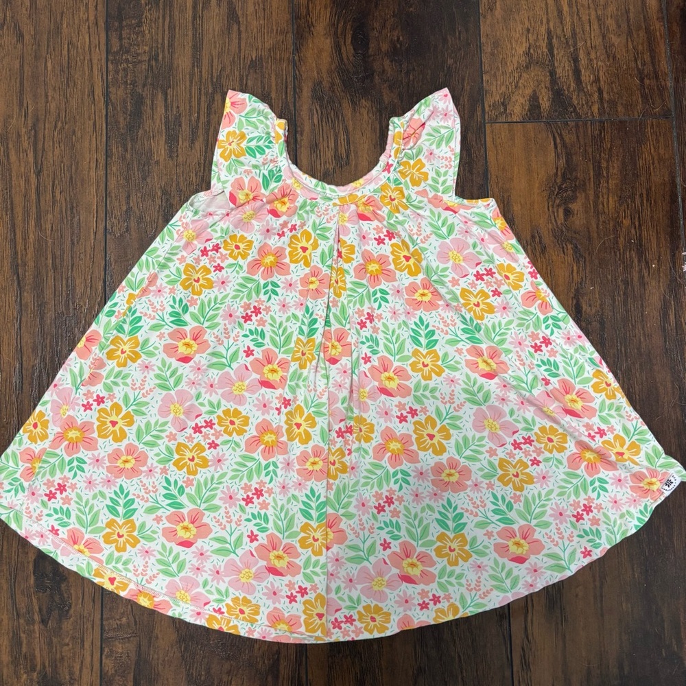 Sweet Bamboo Baby Doll Floral Girls Dress Pink & Yellow Fantasy Flower Size 2T